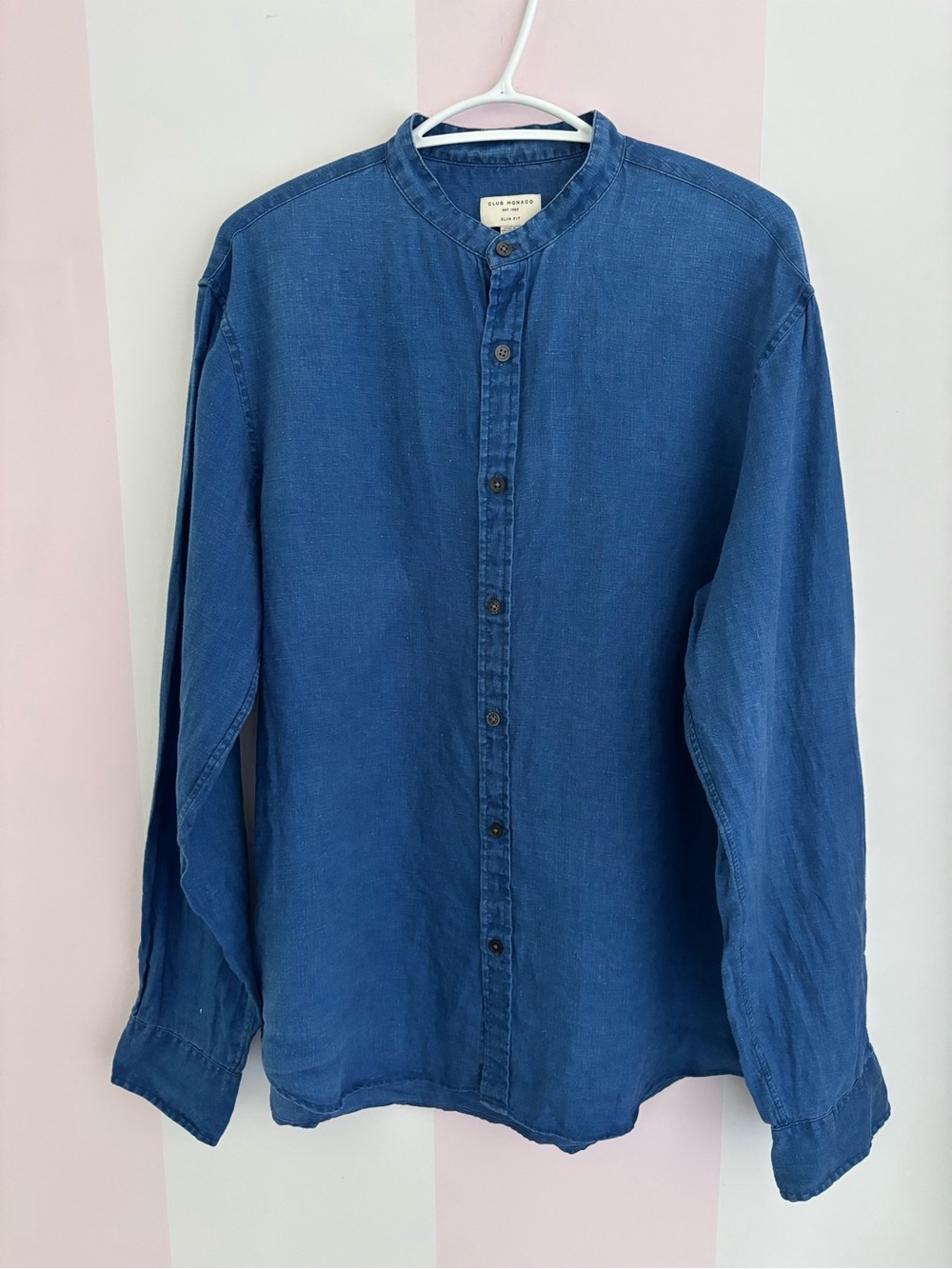 Club Monaco Men's Indigo standup Collar Button-Down Shirt